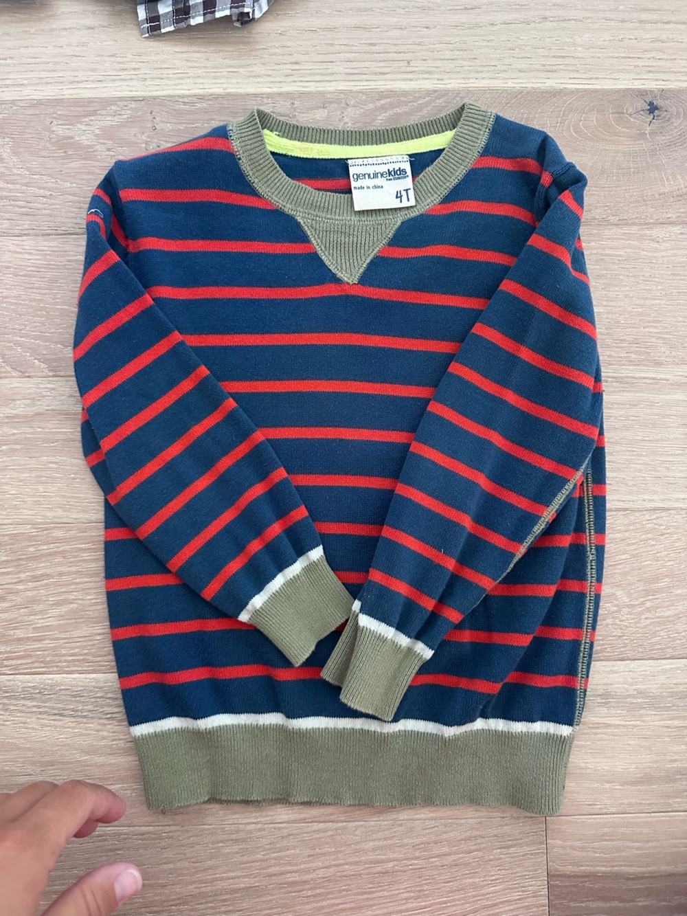 OshKosh B'gosh Navy & Red Striped Sweater with Olive Trim